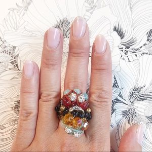 Anthropologie Beaded Statement Ring Adjustable